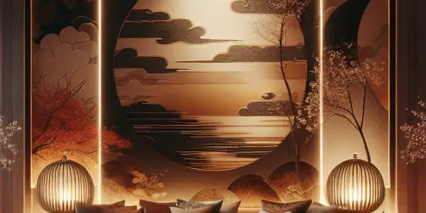 A cozy, intimate living room featuring plush seating, a large screen, and elements of diverse adult entertainment culture.